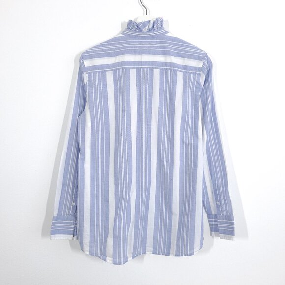 Banana Republic Blue Cotton Stripe Asymmetrical Ruffle Accent Button Down Shirt - Picture 6 of 6